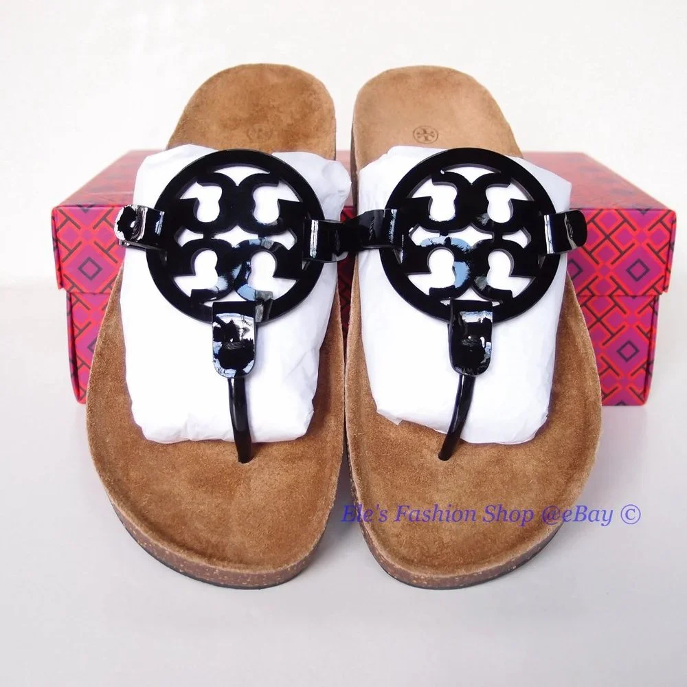 ❤️ NIB Tory Burch Miller Cloud Patent Leather Sandal Black US 10.5 AUTHENTIC - Picture 4 of 15